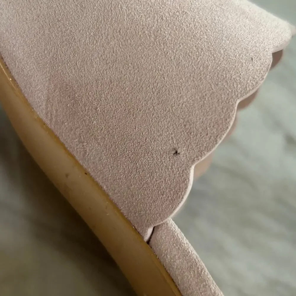 Kate Spade Blythe Blush Pink Suede Cork Heel Slip On Mule